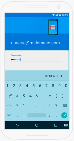 Configurar cuenta de correo electrónico en Android - Introducir Clave
