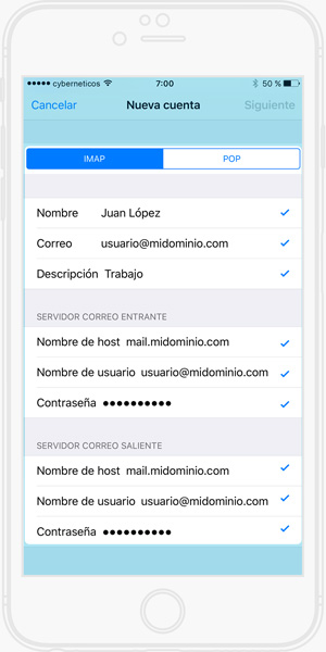 Configurar cuenta de correo electrónico iPhone - Cuenta verificada
